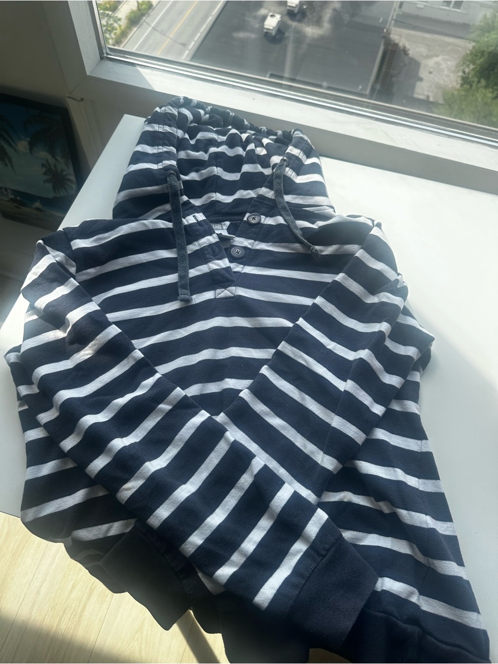 Tag Navy & White Striped Hooded Pullover Sweatshirt